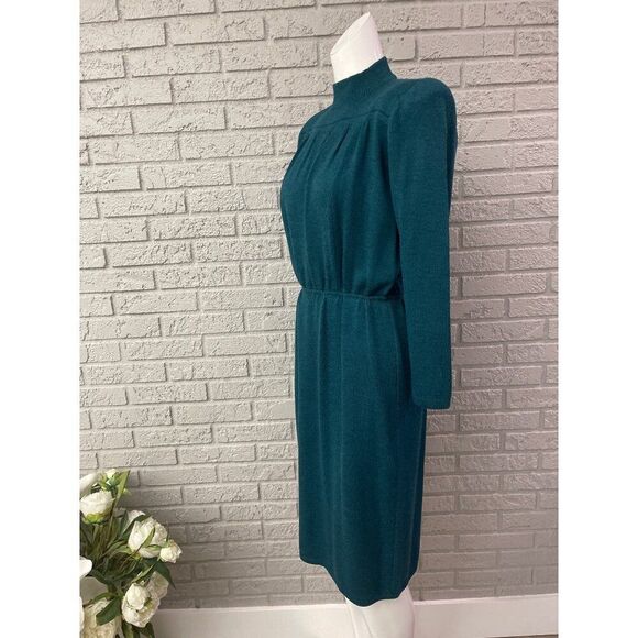 St. John by Marie Gray Women Dark Teal Santana Knit Long Sleeve Mock Neck Sweate - Picture 2 of 6